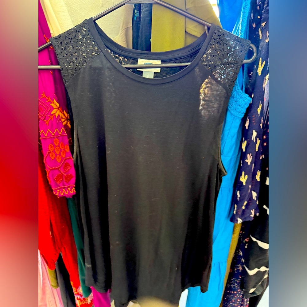 Old Navy Black Tank Top with Lace Accents